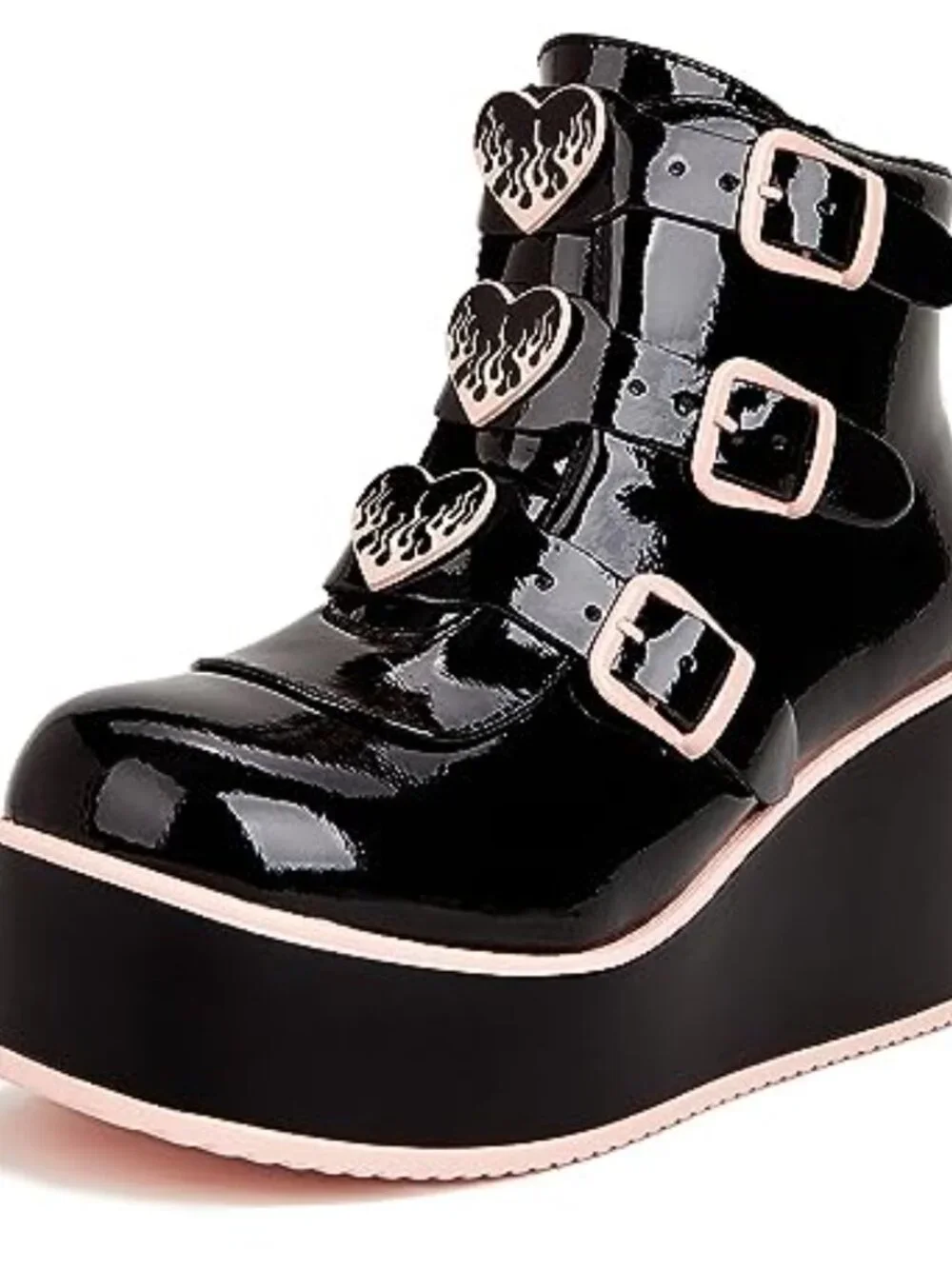 Platform Chunky Ankle Boots Round Toe Zipper Wedge Heels Buckle Thick Sole Goth